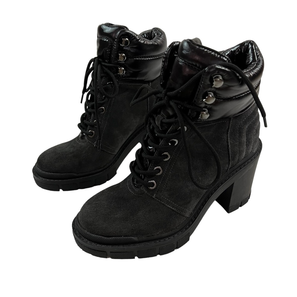 Marc Fisher Size 5.5M Velma Lace Up Lug Sole Bootie Gray/ Black